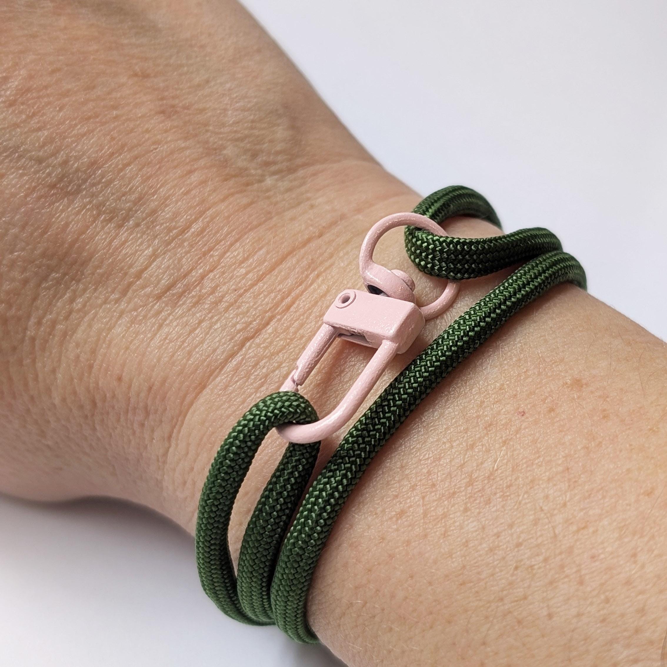 Forest Green Adjustable Paracord Wrap Bracelet With Pink Clasp