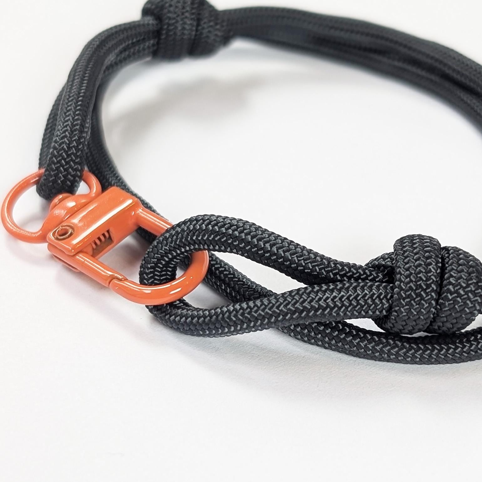 Anthracite Grey Adjustable Paracord Wrap Bracelet with Orange Clasp