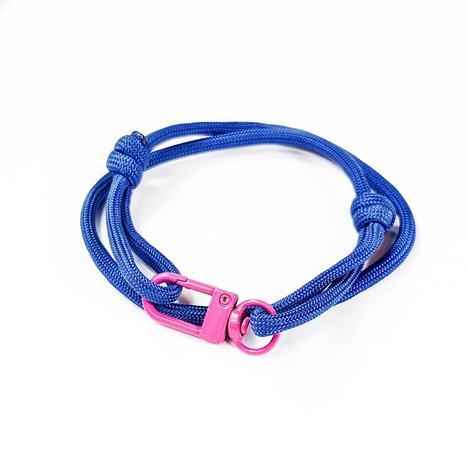 Blue Adjustable Paracord Wrap Bracelet With Pink Clasp