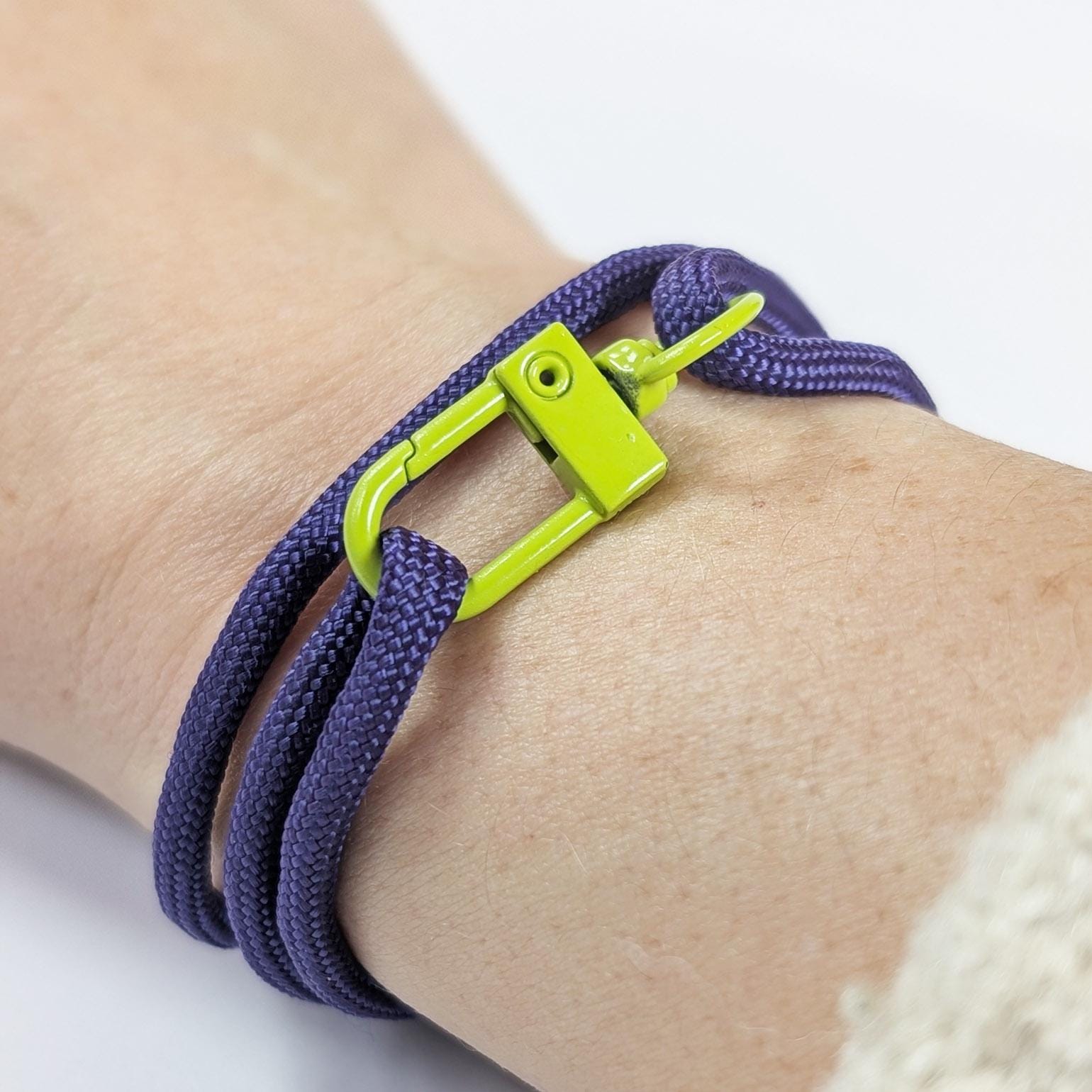 Royal Purple Paracord Bracelet: Adjustable Sliding Knot, Lime Green Clasp