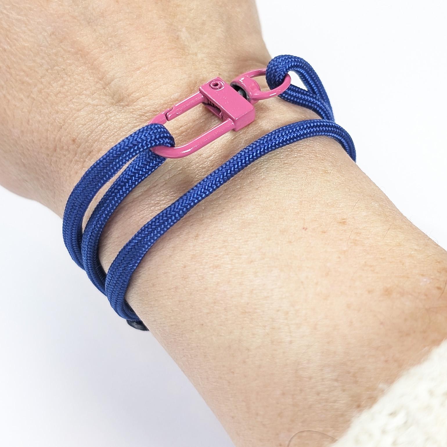 Blue Adjustable Paracord Wrap Bracelet With Pink Clasp