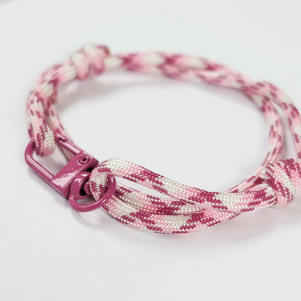 Pink Pattern Adjustable Paracord Bracelet with Pink Clasp, Breast Cancer Awareness