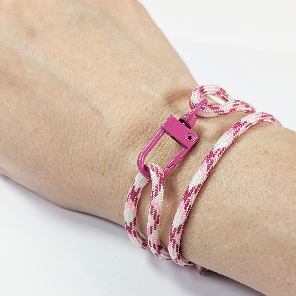 Pink Pattern Adjustable Paracord Bracelet with Pink Clasp, Breast Cancer Awareness