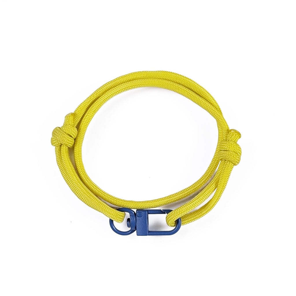 Yellow Adjustable Paracord Wrap Bracelet With Blue Clasp