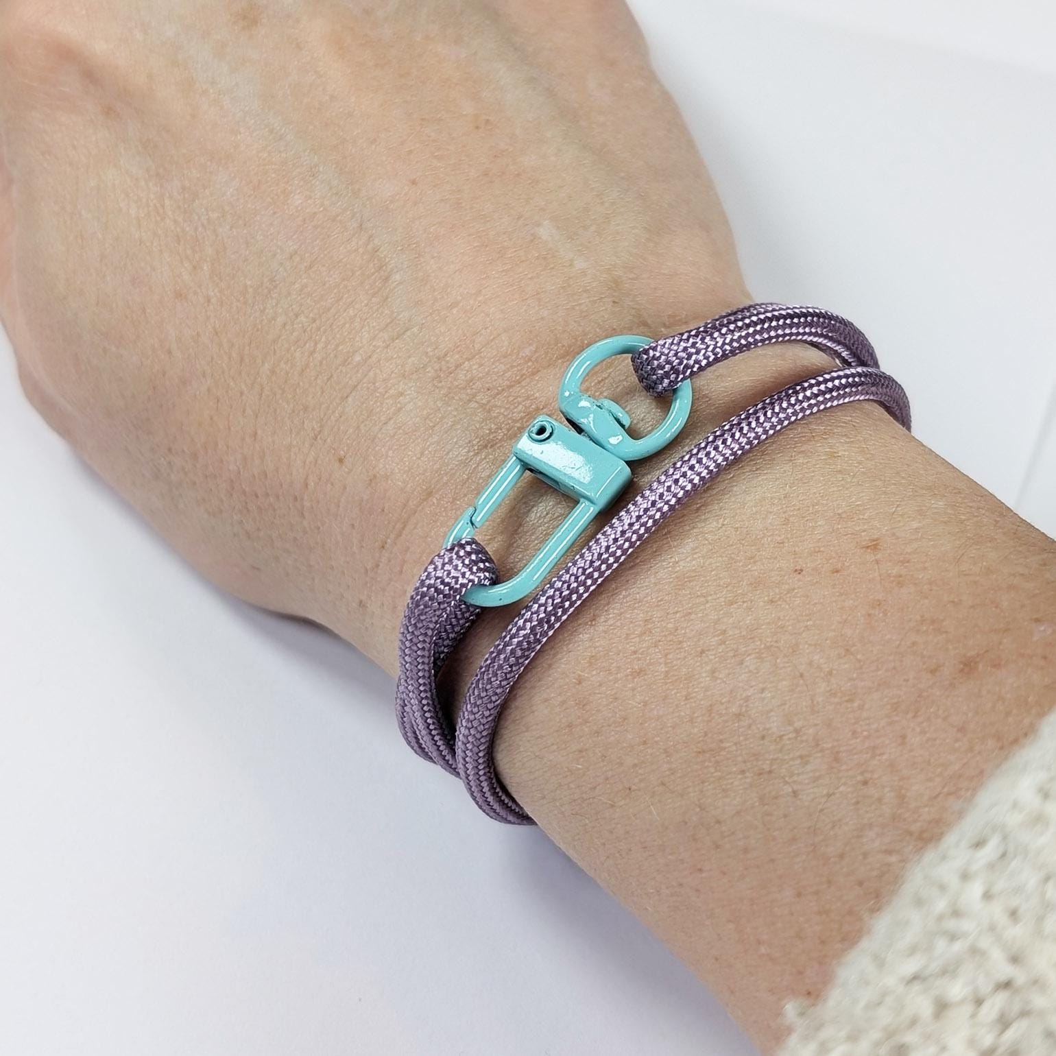 Dark Lavender Paracord Bracelet: Adjustable Sliding Knot, Turquoise Clasp