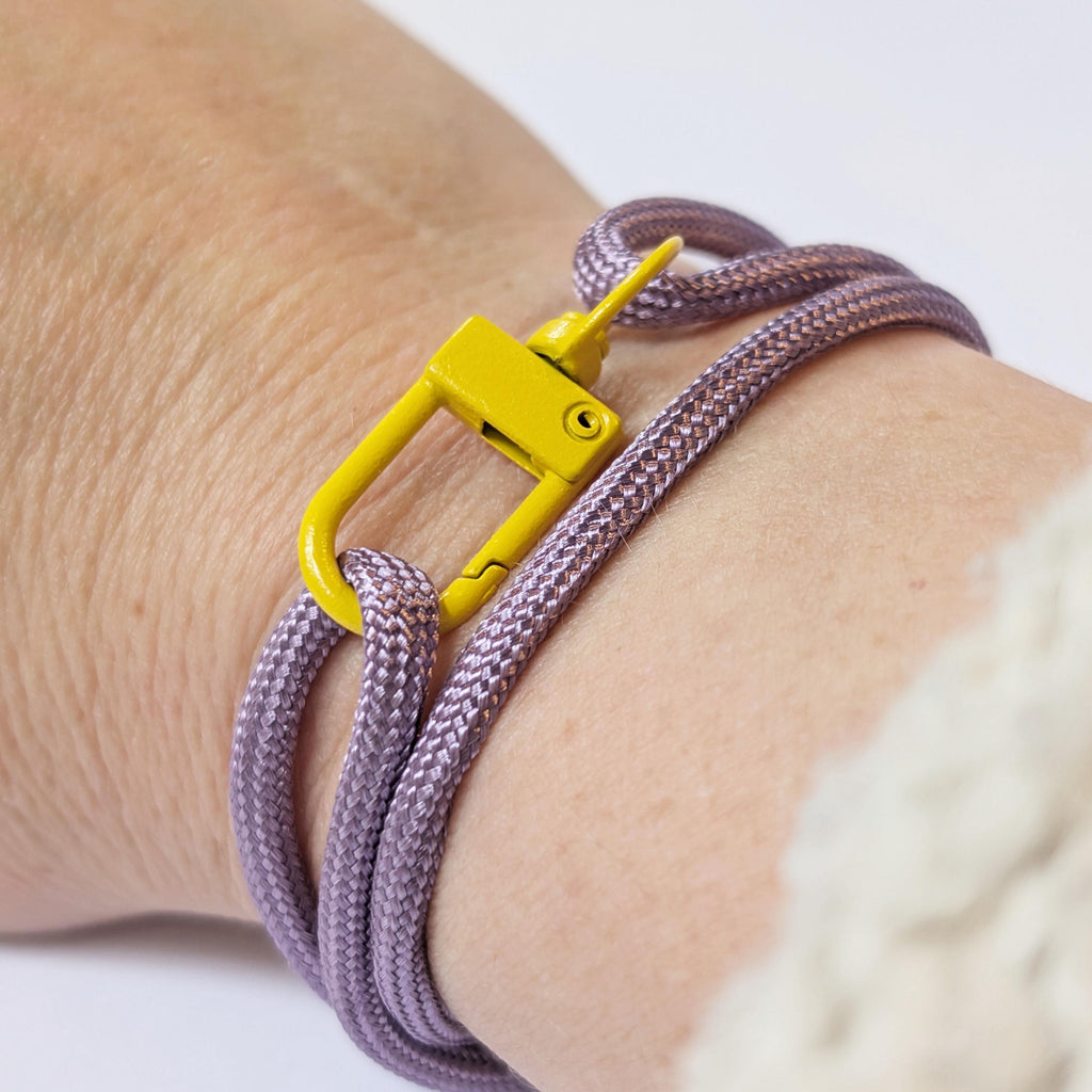 Purple  Adjustable Paracord  Bracelet with Mustard Yellow Clasp