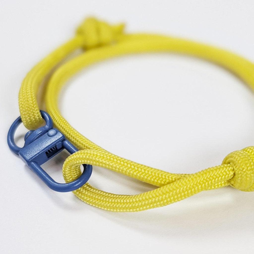 Yellow Adjustable Paracord Wrap Bracelet With Blue Clasp