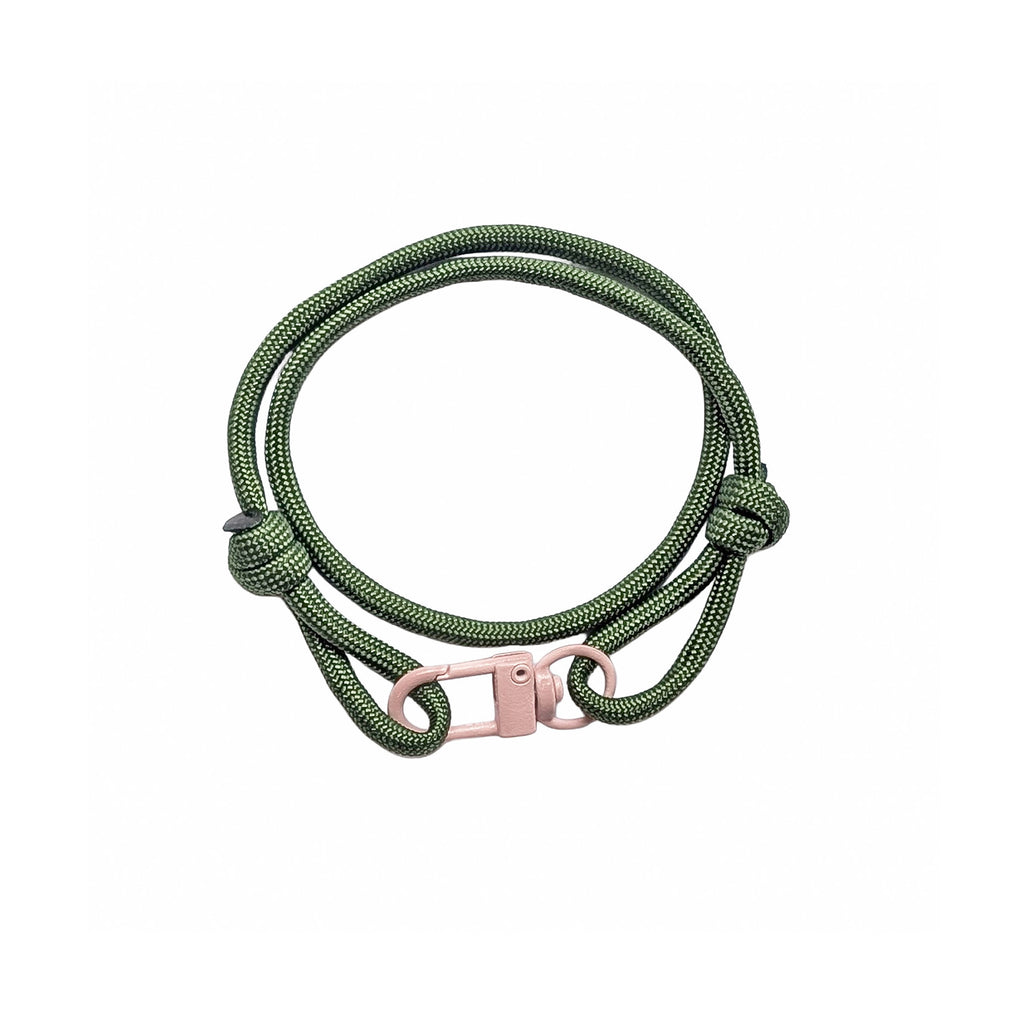 Forest Green Adjustable Paracord Wrap Bracelet With Pink Clasp