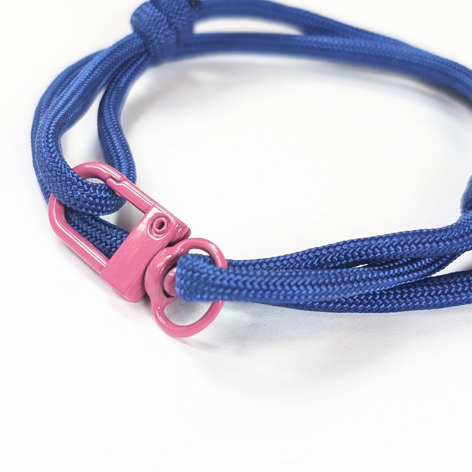 Blue Adjustable Paracord Wrap Bracelet With Pink Clasp