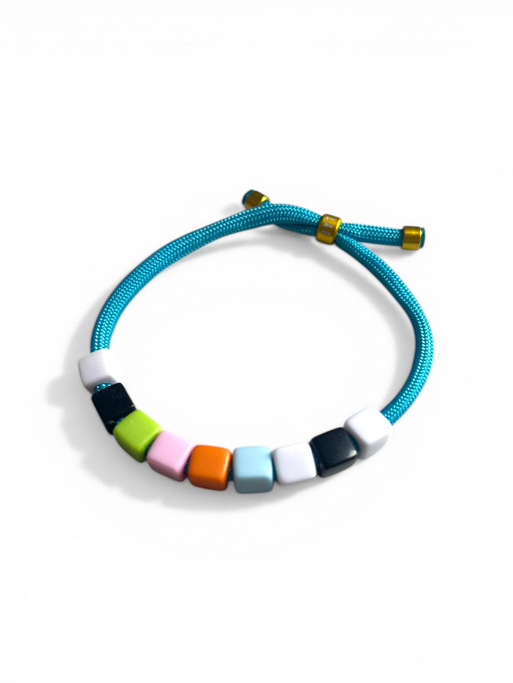 Rainbow Bead Bracelet with Blue Cord