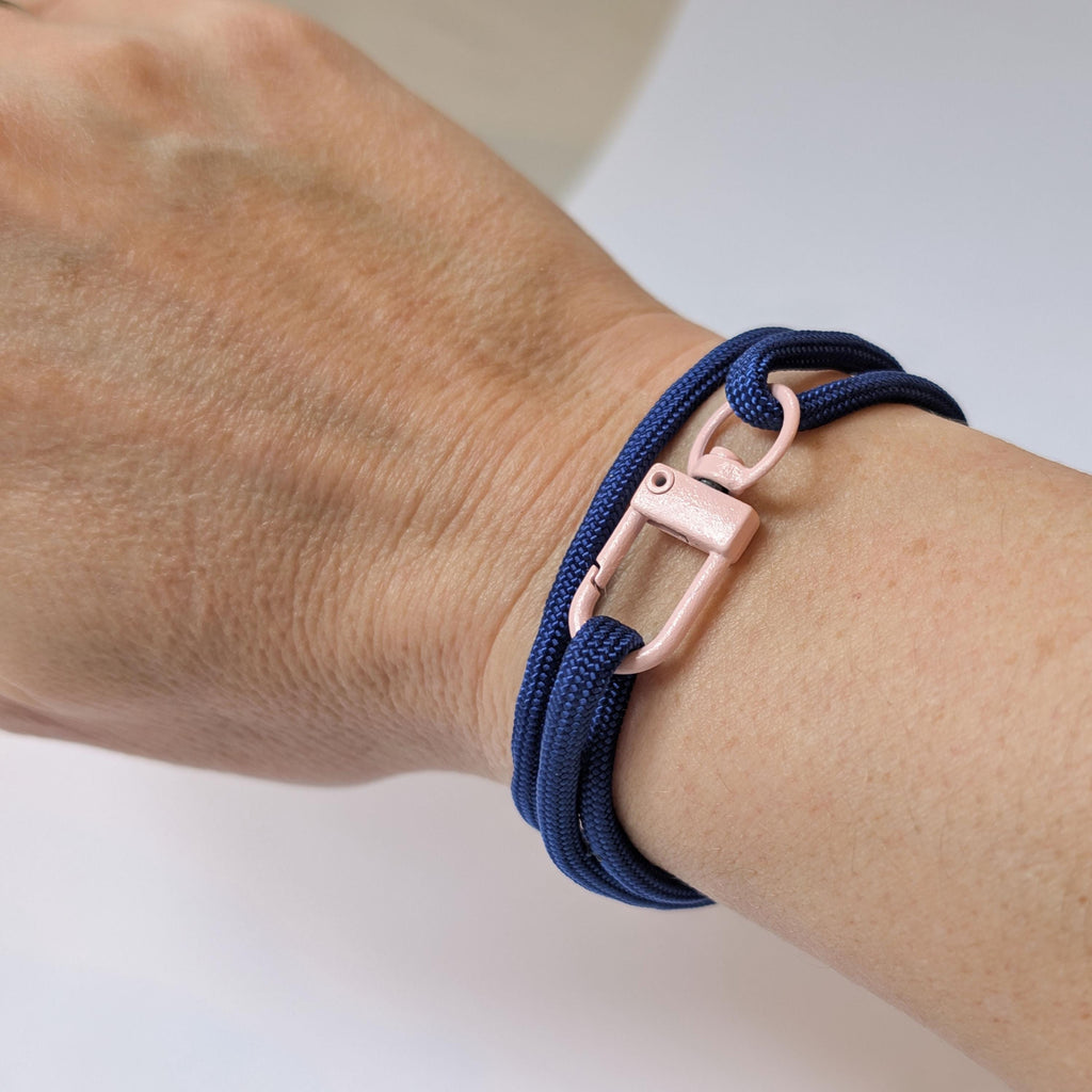 Royal Blue Adjustable Paracord Bracelet With Pink Clasp