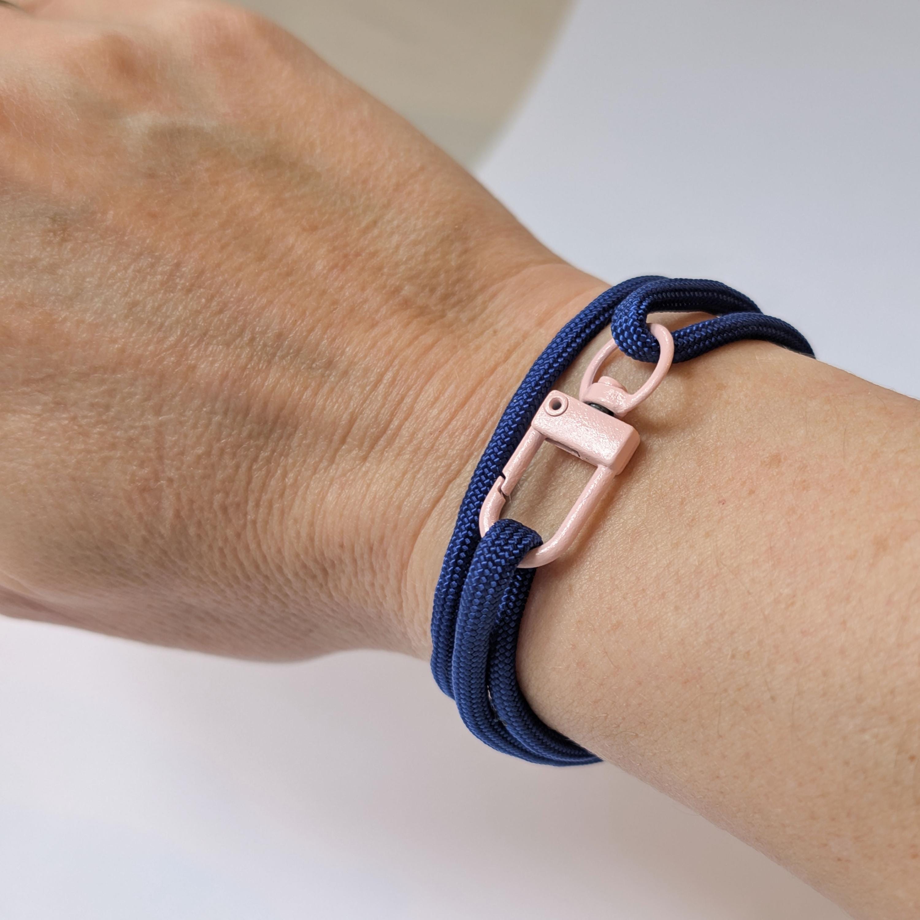 Royal Blue Adjustable Paracord Wrap Bracelet With Pink Clasp