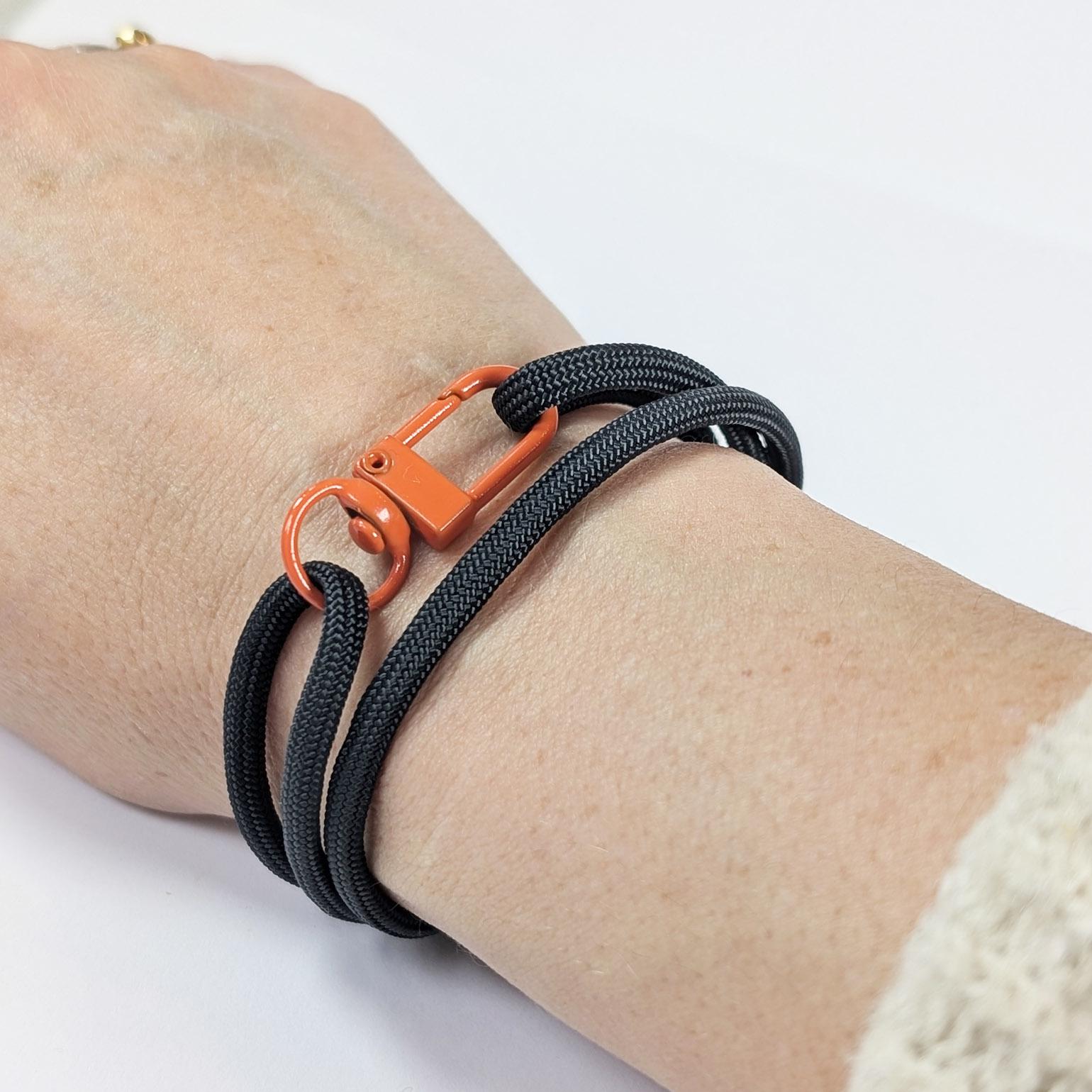 Anthracite Grey Adjustable Paracord Wrap Bracelet with Orange Clasp