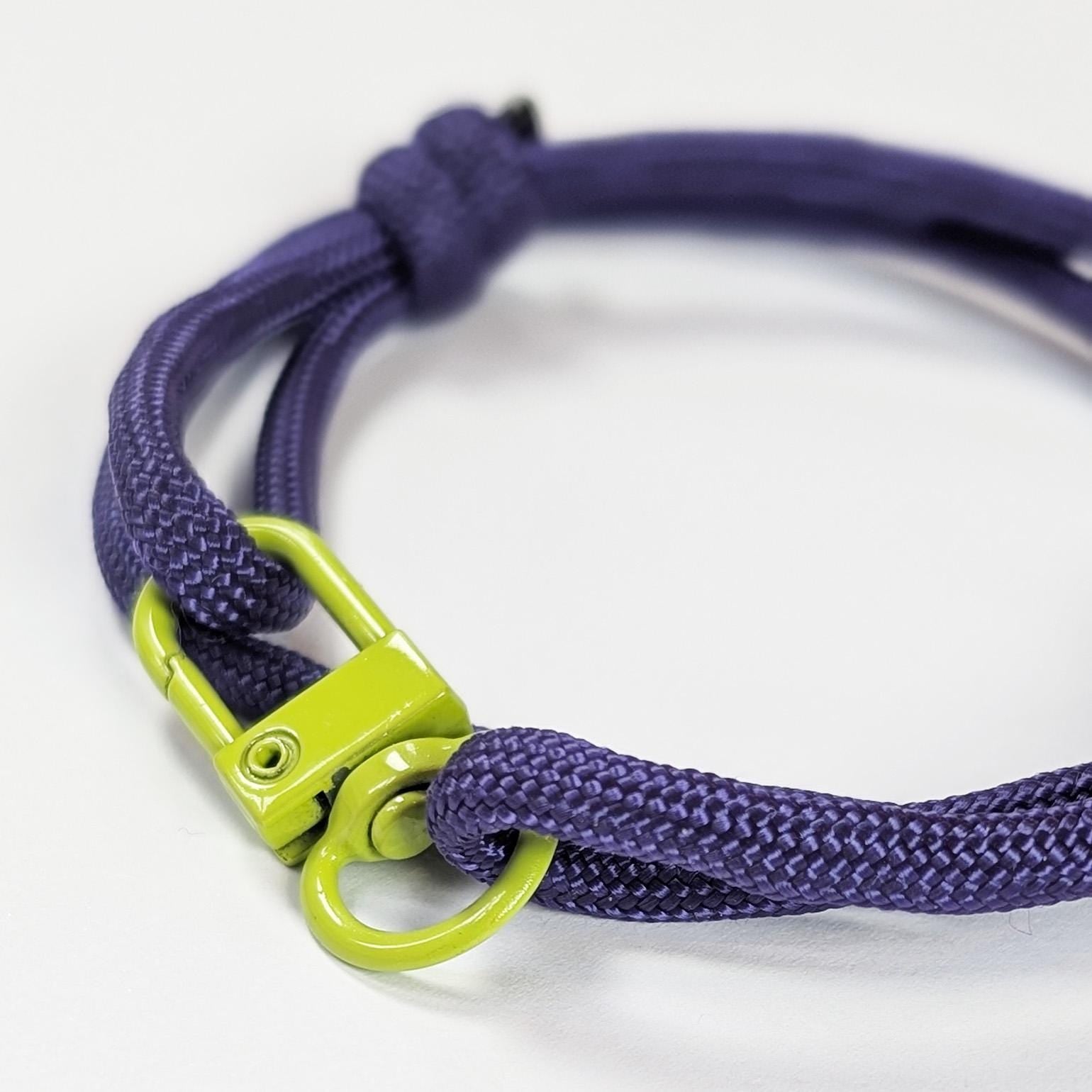 Royal Purple Paracord Bracelet: Adjustable Sliding Knot, Lime Green Clasp
