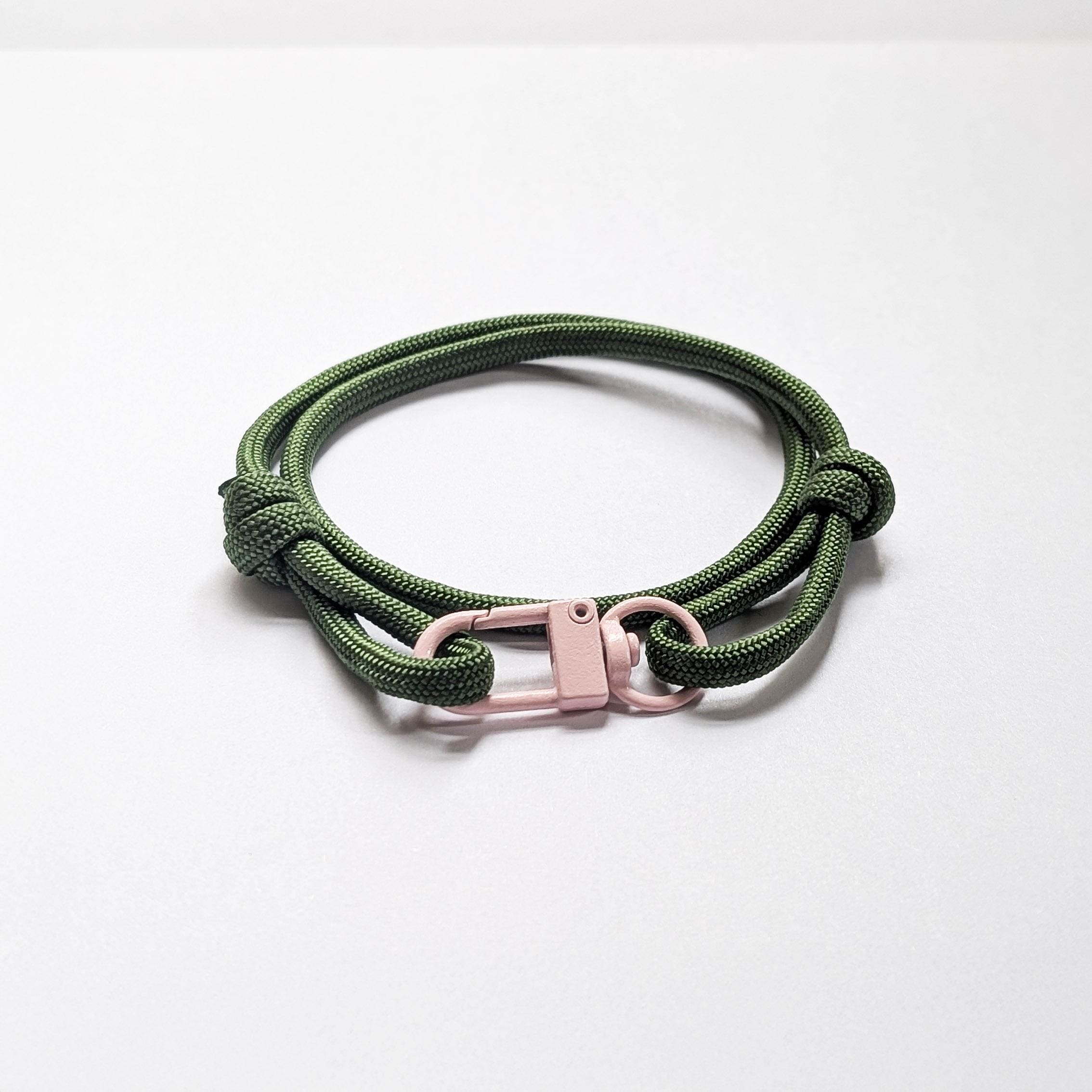 Forest Green Adjustable Paracord Wrap Bracelet With Pink Clasp