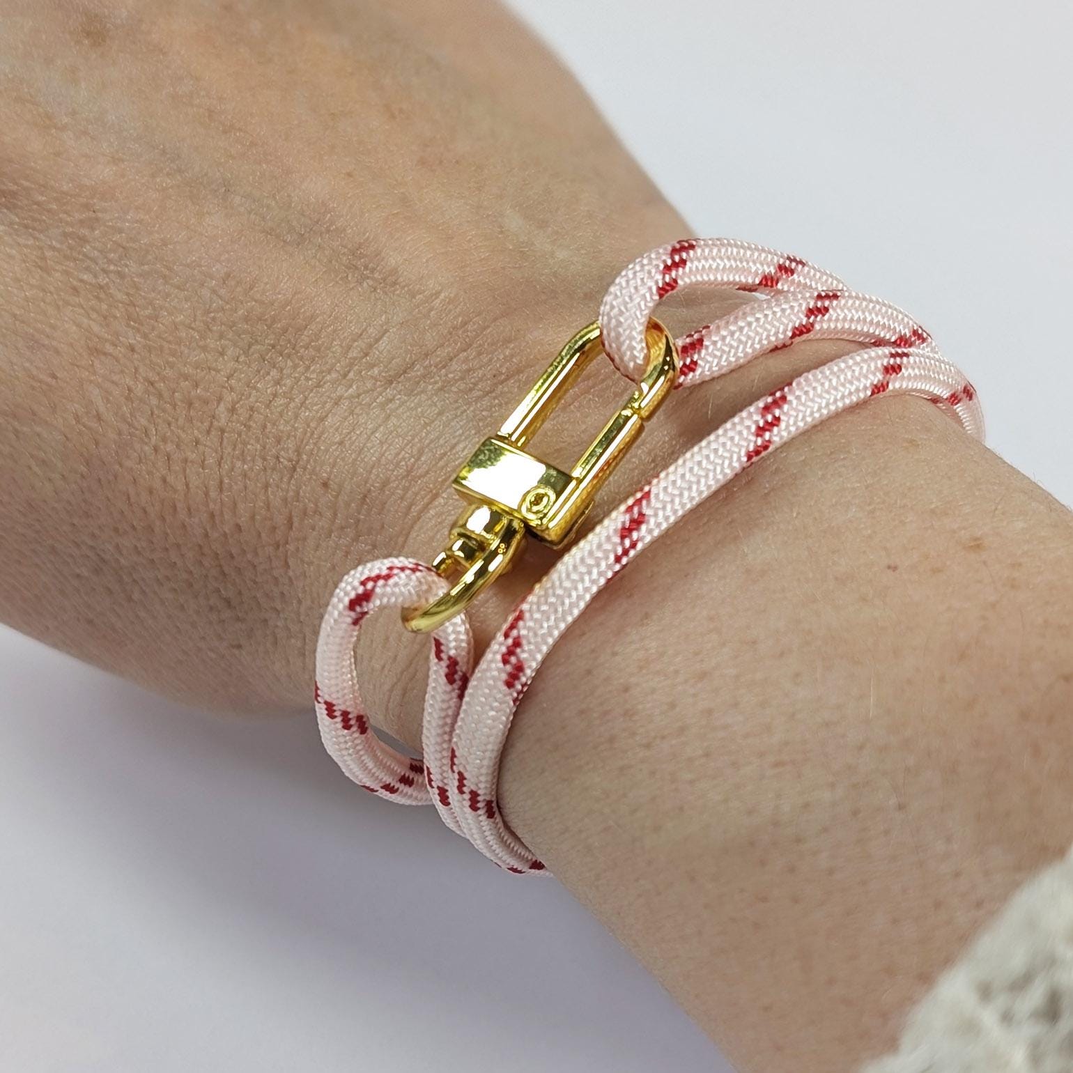 Handmade Red Stripe Paracord Bracelet: Adjustable Sliding Knot