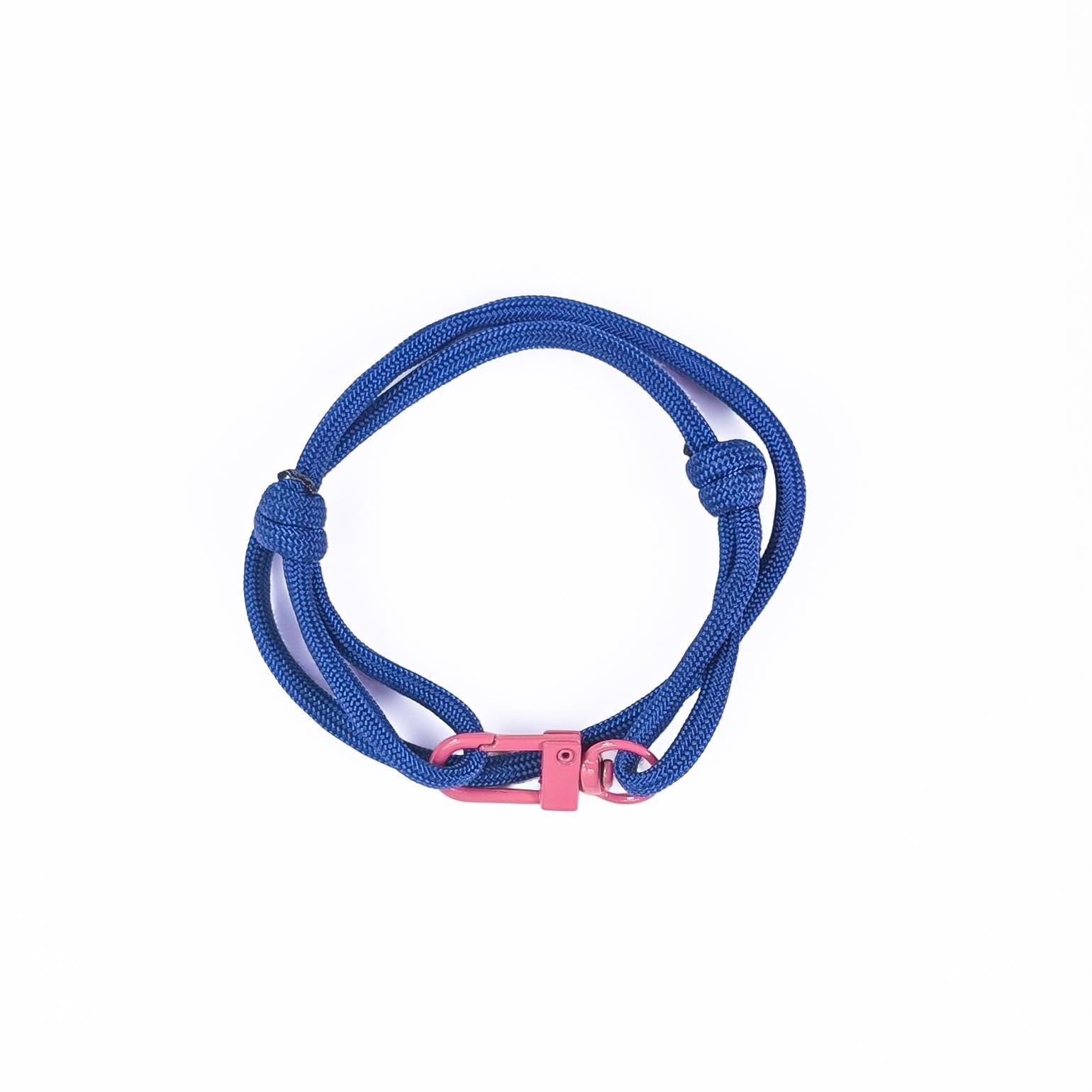 Blue Adjustable Paracord Wrap Bracelet With Pink Clasp