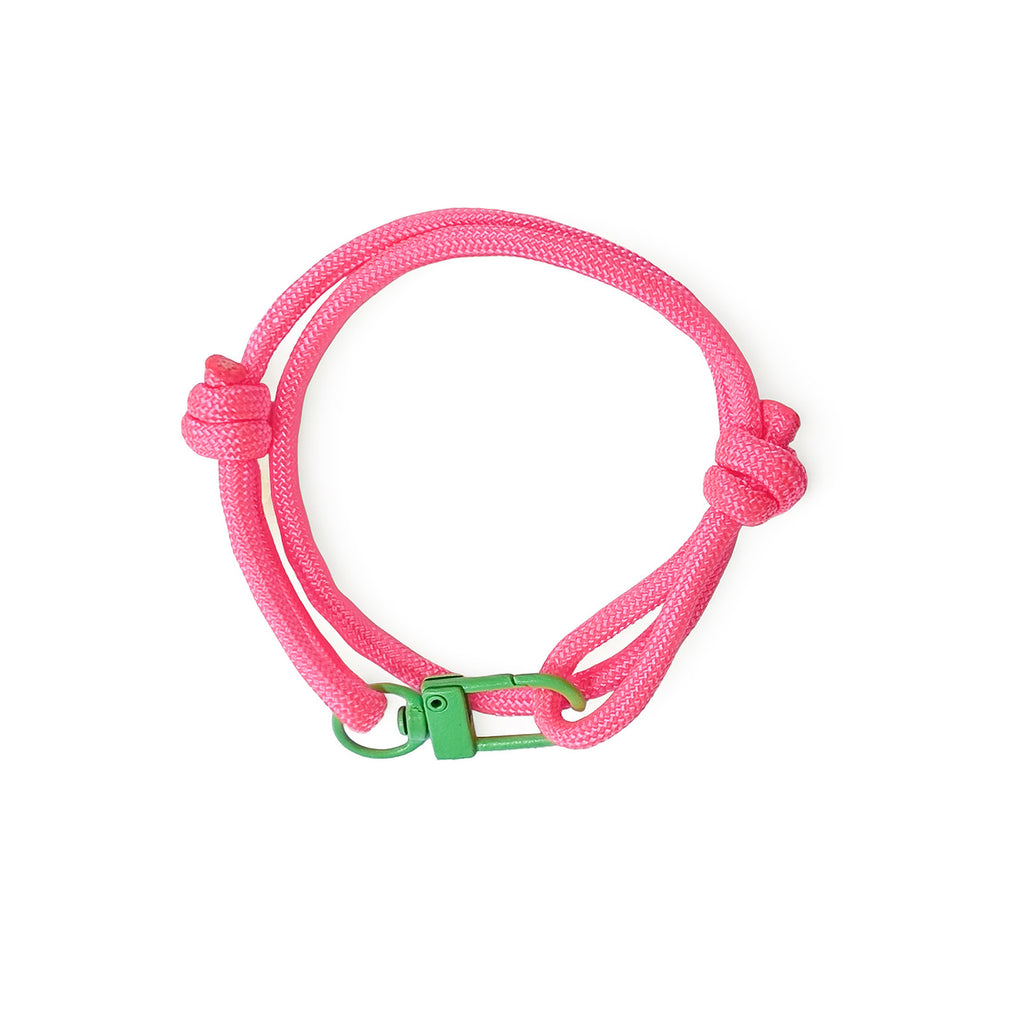 Neon Pink Adjustable Paracord Bracelet with Green Clasp