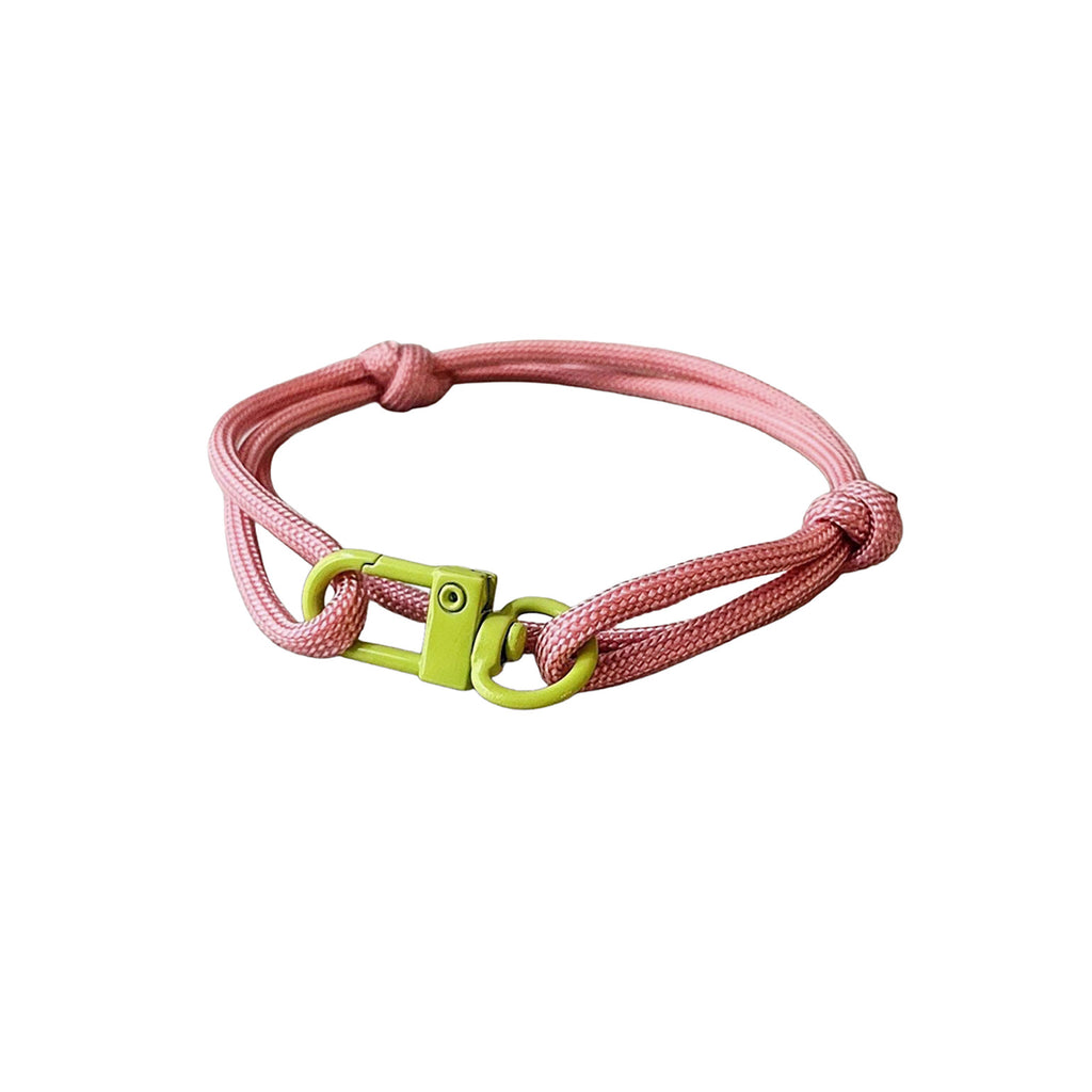 Peach Pink Adjustable Sliding Paracord Bracelet with Lime Green Clasp