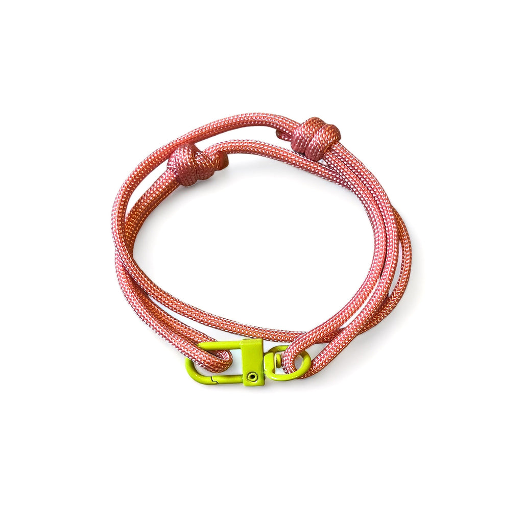 Peach Pink Adjustable Sliding Paracord Bracelet with Lime Green Clasp